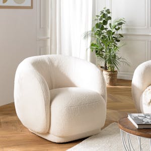 Fauteuil cosy tissu bouclette écru COLOMBUS